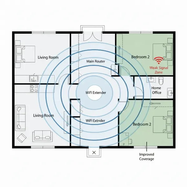 Optimal placement of a WiFi extender in a home to maximize signal range