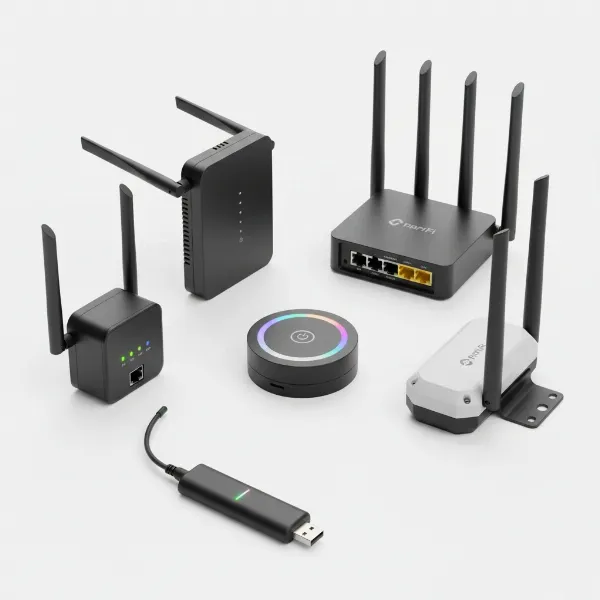 Various WiFi extenders with different features like ports and antennas