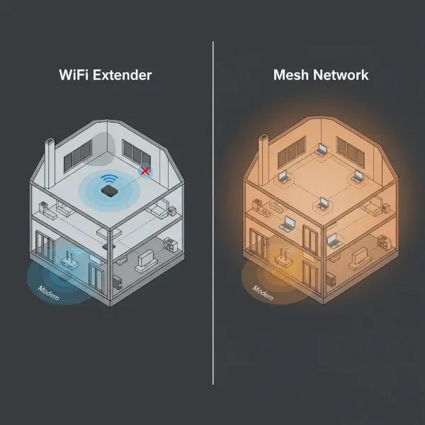 Comparison of Wifi Extender and Mesh Network topology in a home setting